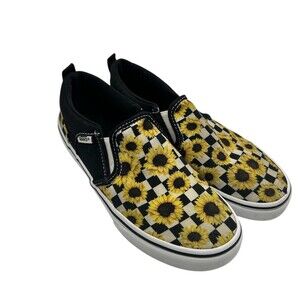 Vans Asher Slip-On Sneakers Big Missy Girls Youth Size 4 Sunflower Checkerboard